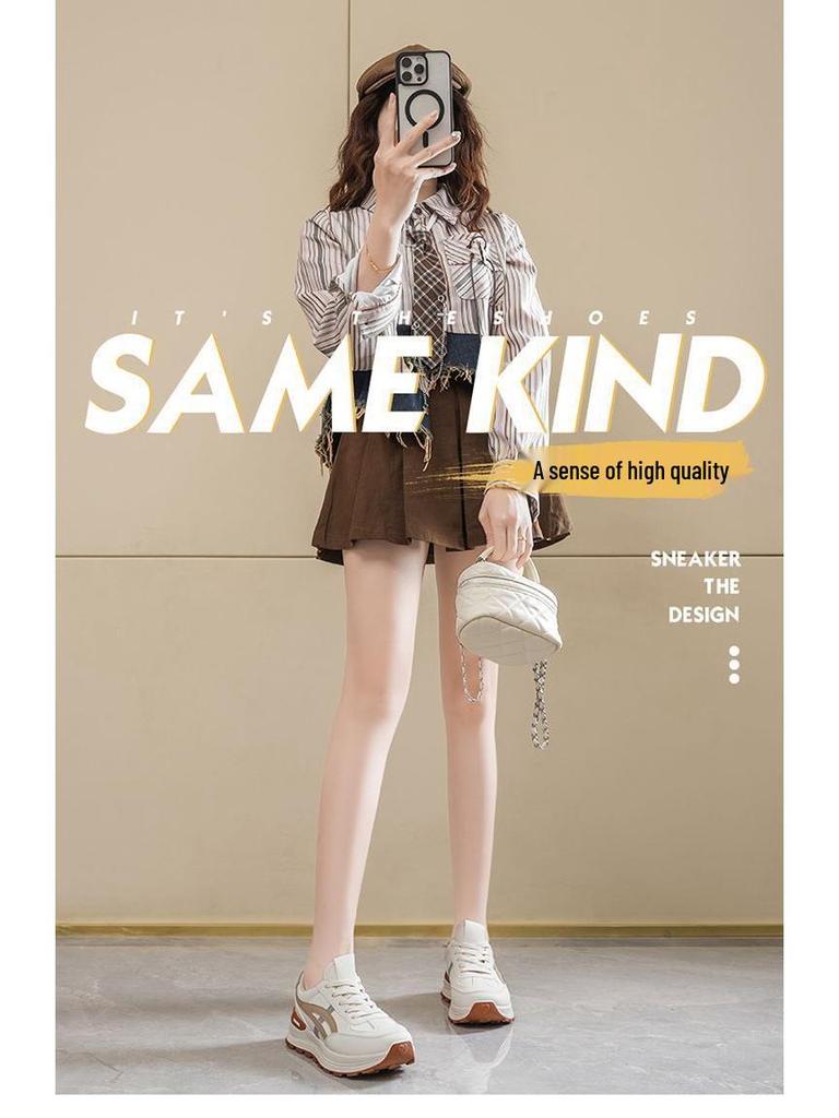 Spring Women's Breathable White Sneakers, Versatile Korean Style with Thick Soles for Height Boost, Casual Dad Shoes
