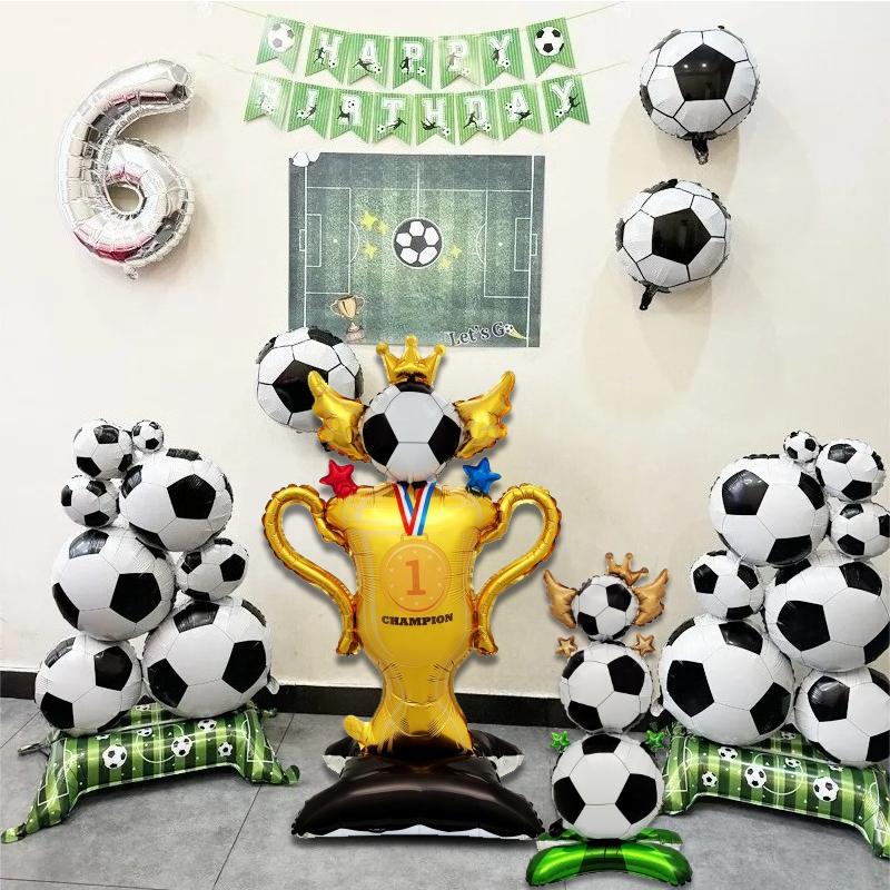 4D Standing Football & Rugby Balloons, Trophy Soccer Balloon Pile, Ideal for Birthday Party Decorations, Sports Theme Party Supplies & Gifts