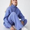 Women Autumn Winter Long Sleeve Half High Collar Solid Color Sweater Set Loose Fit Casual Two Piece Suits
