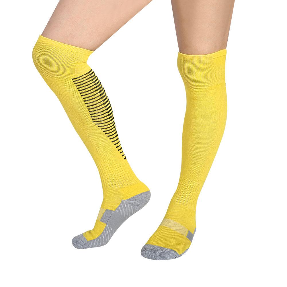 1Paio Set Calzettoni Sportivi da Uomo Calcio Calcio al Ginocchio Antiscivolo Tubo Spesso Giallo Strisce Nere