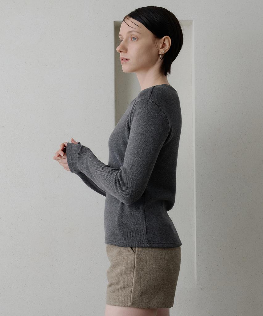 Bye Bye Seop Round Knit T-Shirt Charcoal [T54]