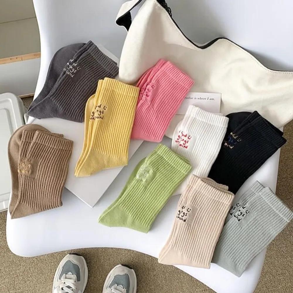 Hollige Ever You Daily Color Lettering Ribbed Women s Socks 8 Colors FREE
