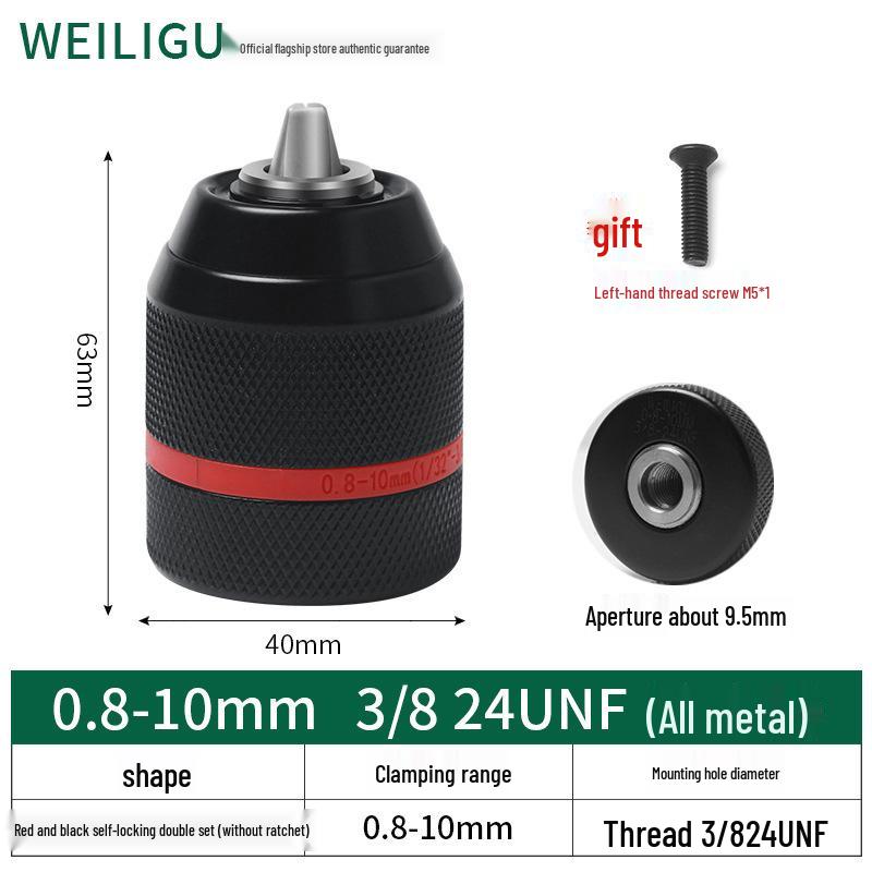 Self-Locking Ratchet Drill Chuck 1.5-13mm Quick-Change Adapter, 20/24UNF.