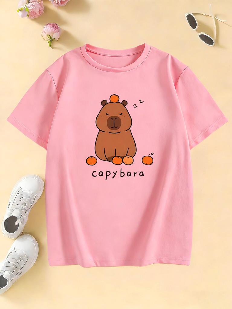 Cartoon Trendy Capybara T Shirts Kids Childrens Tshirt Boys Girls Short Sleeve Summer Spring Casual Top Tee Shirt