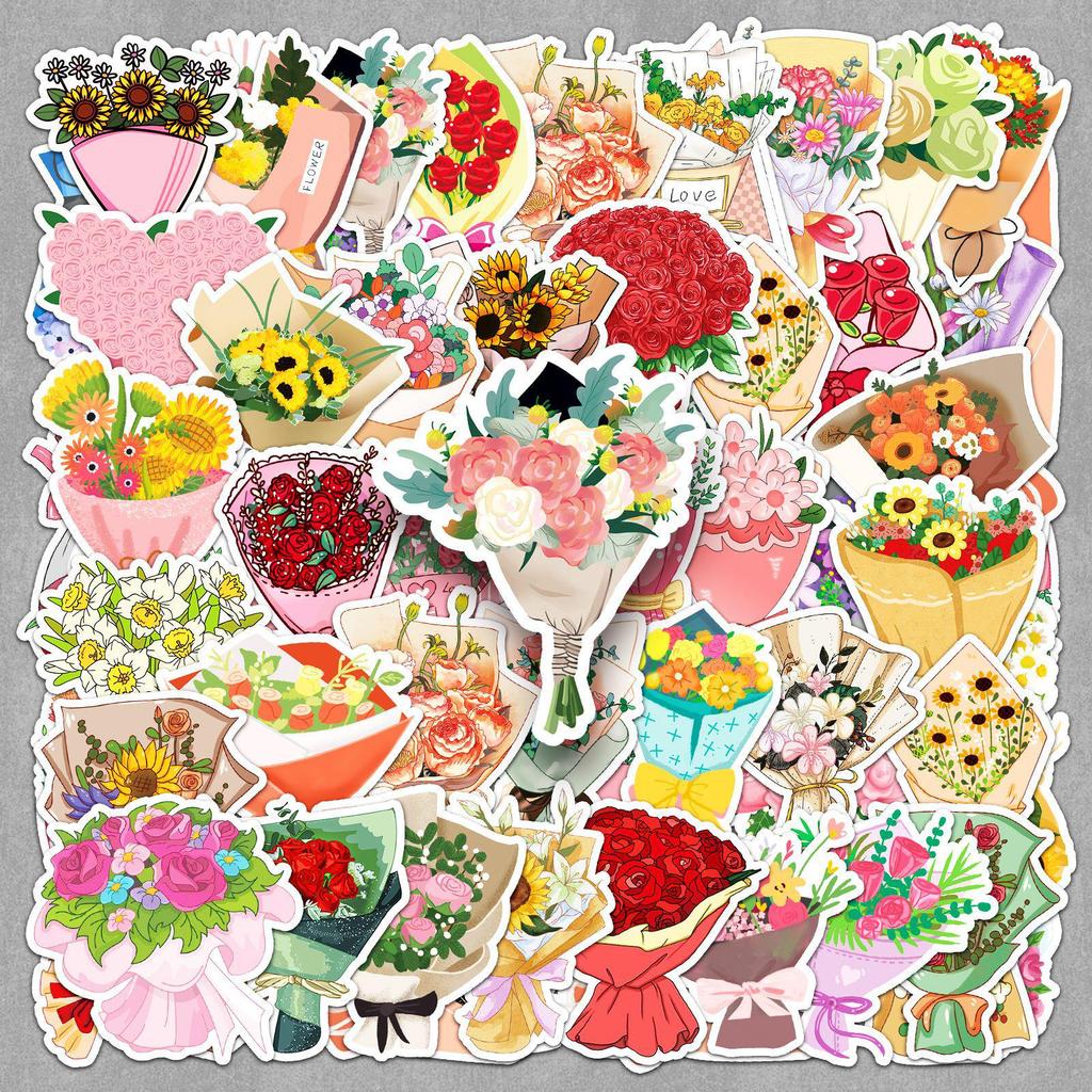 50 Flower Bouquet Stickers: Waterproof, Decorative, INS Style for Planners and Stationery