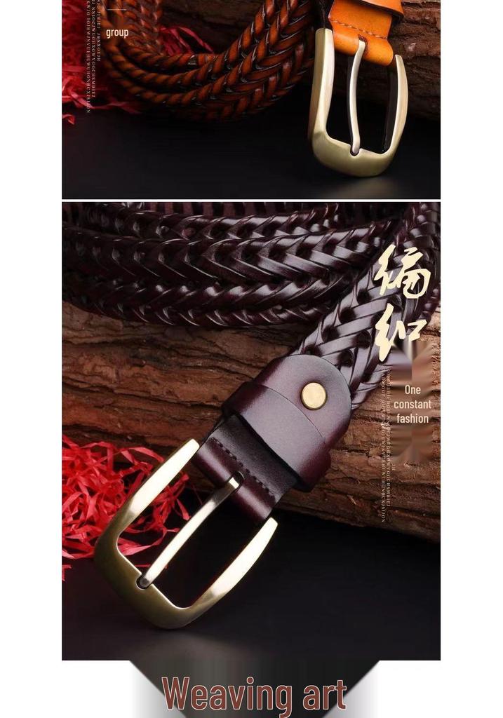 Men's Artistic Retro Woven Leather Belt with Pin Buckle - Ethnic Style Mesh Design