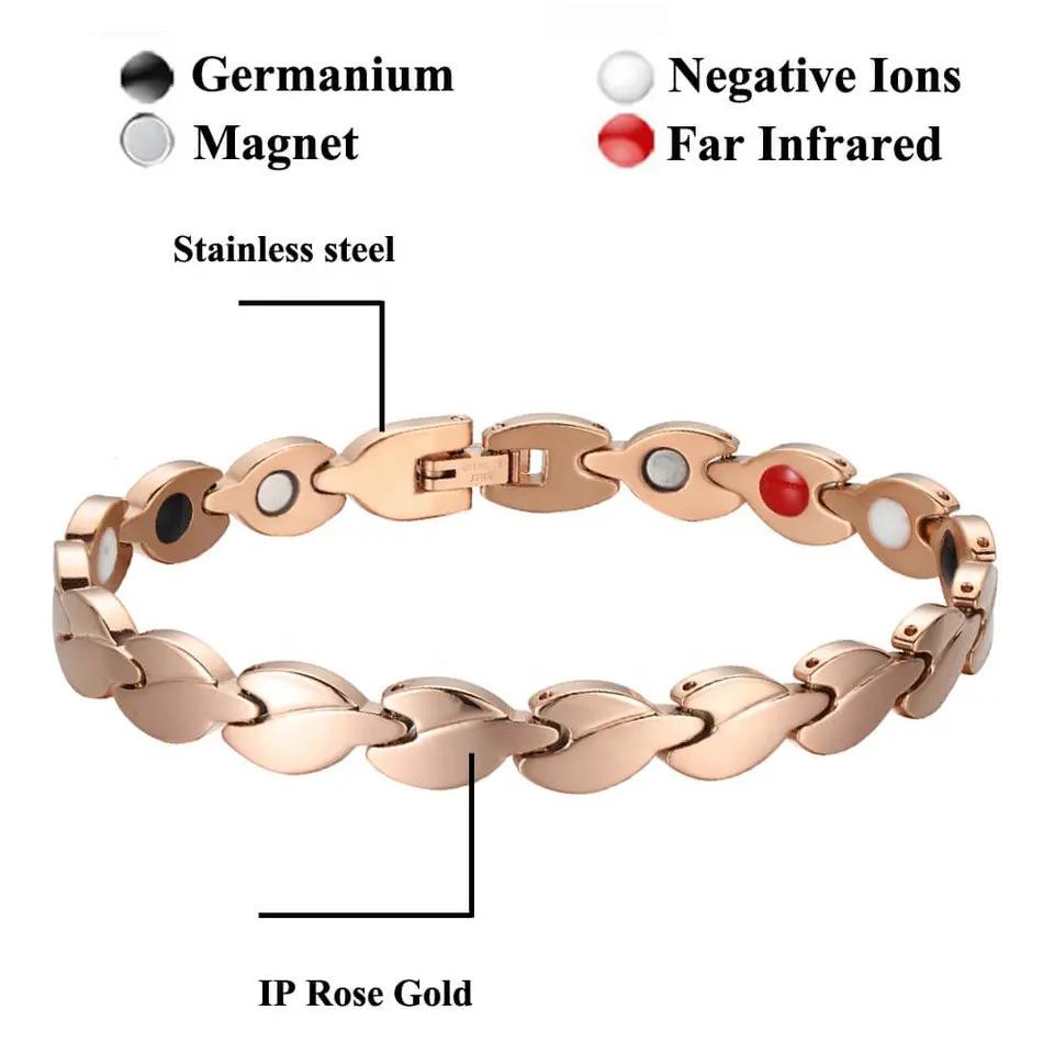 Gold Plated Stainless Steel Energy Magnet Bracelet, Detachable Radiation Resistant Four In One Couple Magnetic Therapy Bracelet