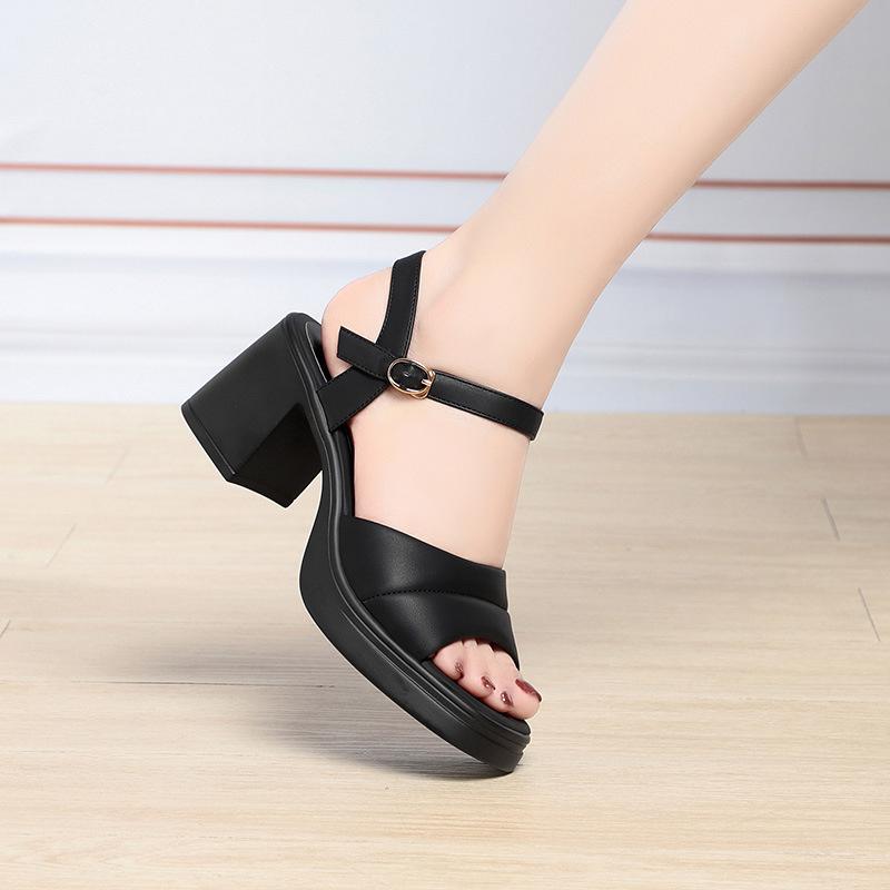 Fashionable Thick-Soled One-Strip Sandals For Women With Thick Heels Open Toes Soft Sole Versatile High Heels Simple Comfortable