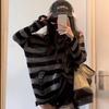 Gothic Streetwear Striped Knitted Sweater Women Harajuku Punk Hollow Out Jumper Hole Loose All-match Tops
