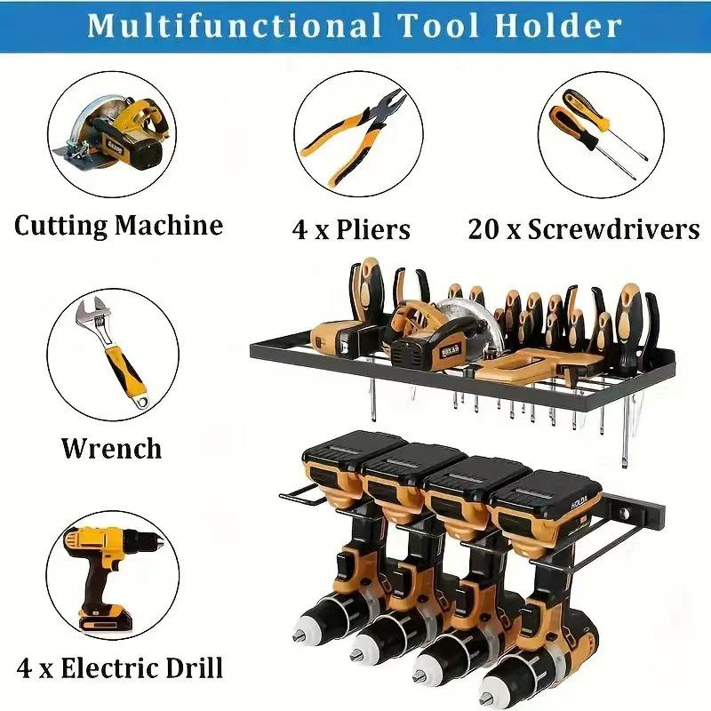 Wall-Mounted Metal Power Tool Storage Rack for Garage - Practical Organizer