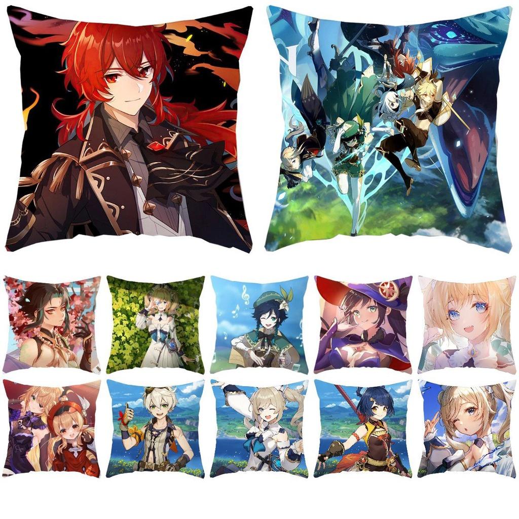 Genshin Impact Cushion Cover Back Support Pillow Case Soft Sofa Decoration 18in
