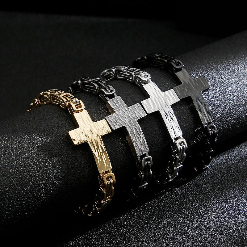 Classic Byzantine Chain Link Bracelet Christian Cross Charm Bracelets for Men Stainless Steel Byzantine Chain Link Bracele