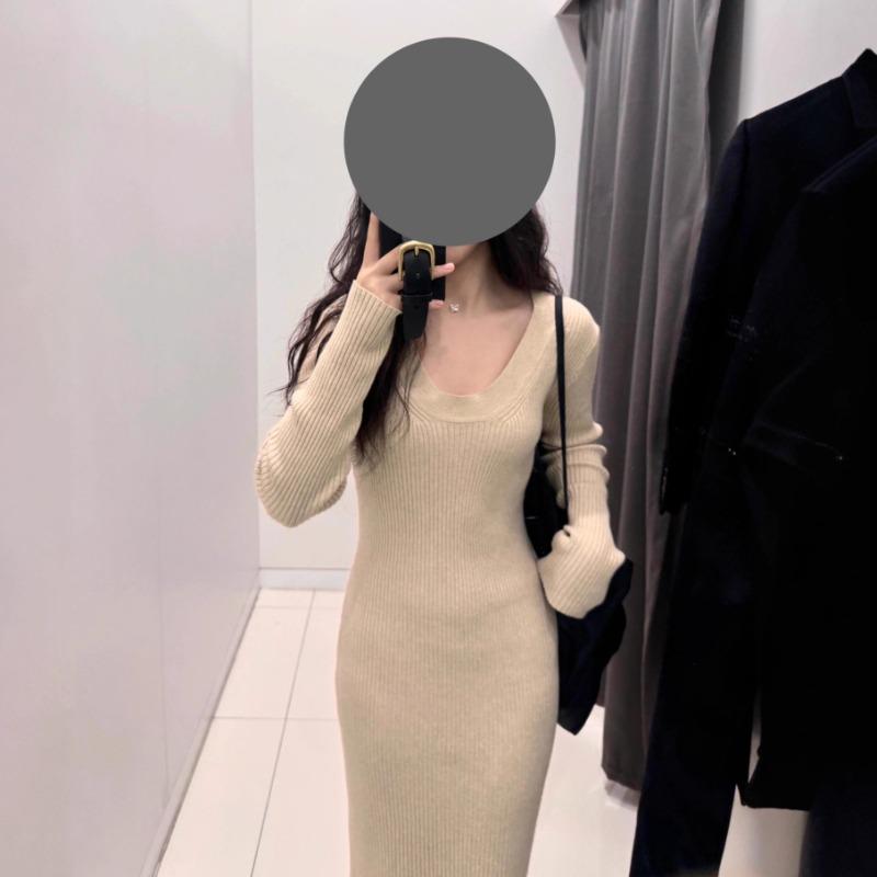 [] Knitted Dress Women's Autumn and Winter Temperament Inner Matching Bottom Skirt Slim Hip Skirt Dress Dress Long Skirt