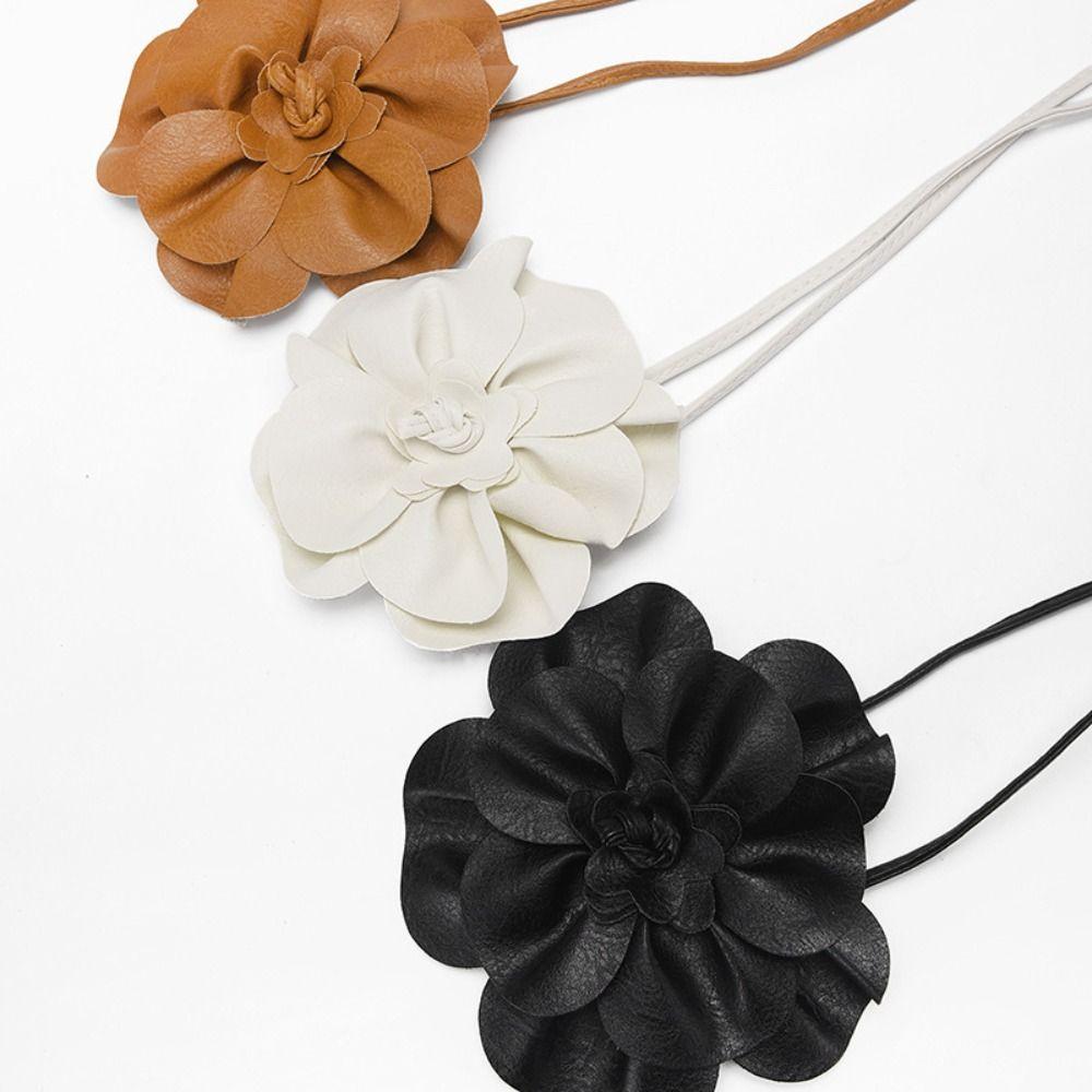Květinový Pás Velký Kožený Provázkový Pás PU Kůže Květinový Pasový Řetízek Doplňky ke Šatům