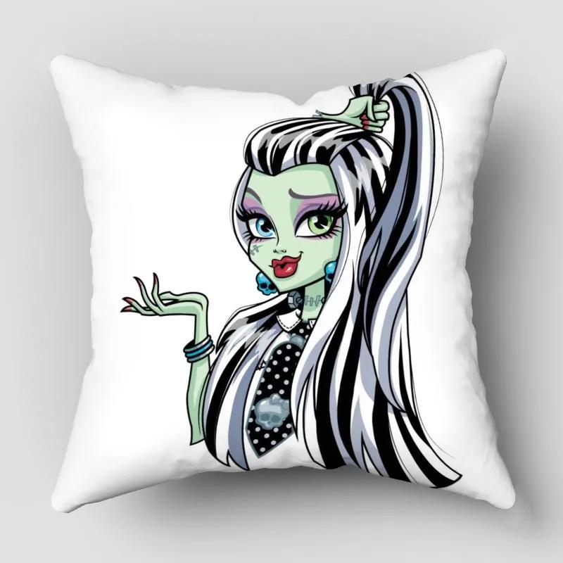 Monster High Pillow Cover Bedroom Home Office Decorative Pillowcase Square Zipper Pillow Cases Satin Fabric 10.16WJY