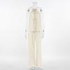 Retro Solid Color Round Neck Lace Up Sleeveless Top Sets Elegant High Waist Loose Wide Leg Pants Suit 2026 Summer Lady High Street Outfits