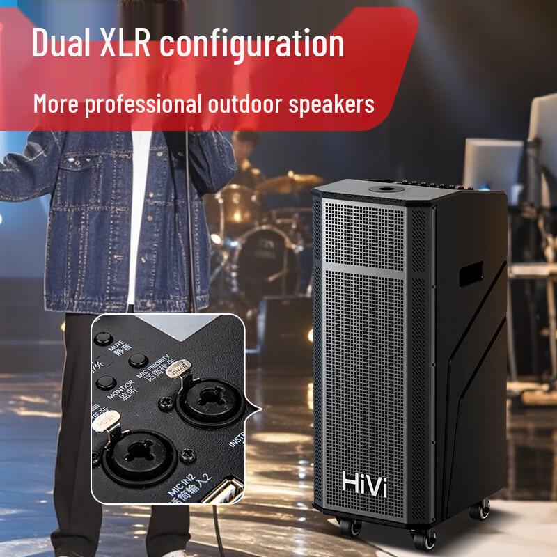 HiVi Portable Outdoor Bluetooth PA Speaker with Dual Wireless Microphones CN Plug (adapter Included)
