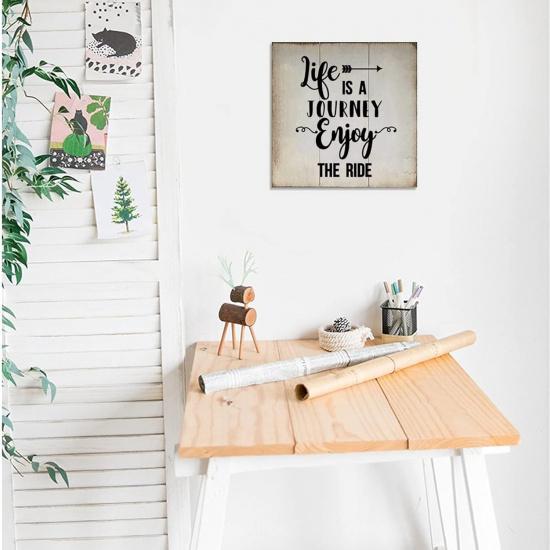 Wood Sign with Quotes Life is A Journey Enjoy The Ride Wooden Signs Personalized Rustic Wall Sign Home Bedroom Wall Decor Art Gift