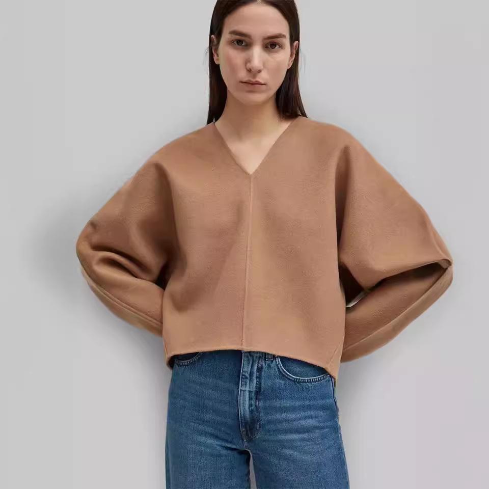 Nordic Tot Cashmere Women's V-Neck Pullover Sweater - Stylish, Easy-to-Match Long Sleeve for Autumn and Winter