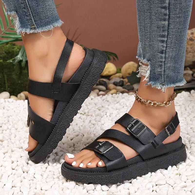 

Fashion Summer Solid Open Toe Middle Heel Waterproof Women s Sandals 2024 High Quality One Button Women s Sandals Women Heel Sandals 42 чёрный