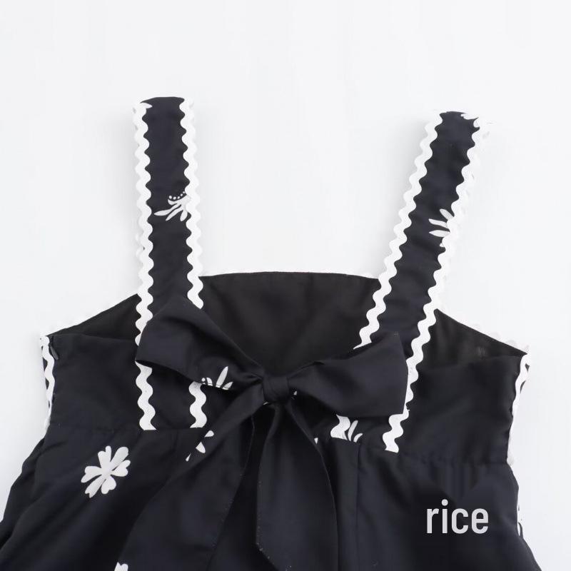 European & American Retro Women's Print Midi Sling Dress