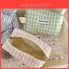 Pink And Green Plaid Makeup Bag With Breathable Polyester For Travel And Daily Use