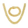 2Pcs Cuban Link Chain Rhinestone Necklace Bracelet Set Gift for Lover Anniversary Birthday Gold 50CM 20CM
