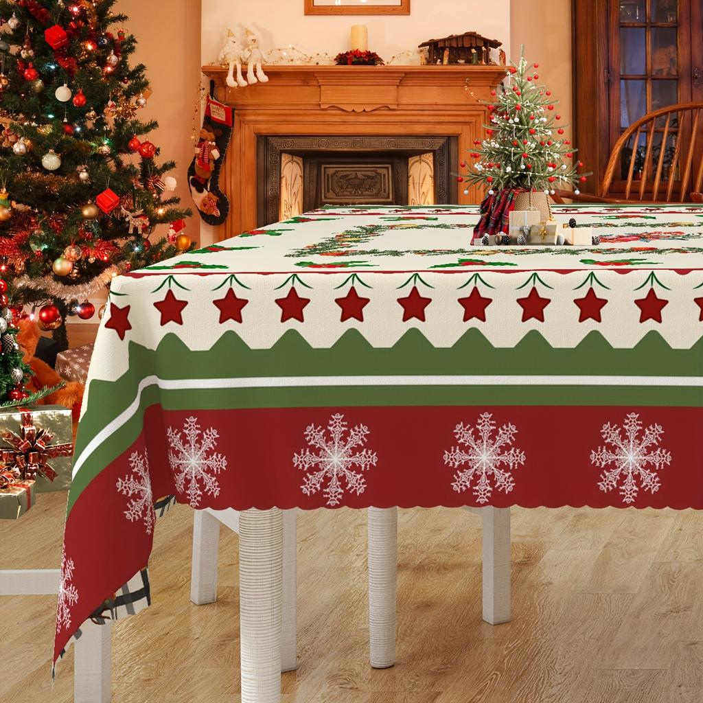 Weihnachtsschneeflocken Kiefernzweige Beeren Wasserdichte Tischdecke Weihnachten Feiertagsparty Esstischdekoration Weihnachtsdekorationen