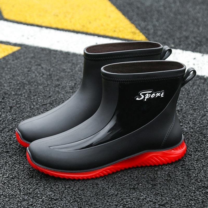 

Водонепроницаемая обувь мужская обувь для дождя модные короткие сапоги с утолщенной теплой резиновой подошвой рабочая нескользящая короткая обувь для дождя модная 39 красный