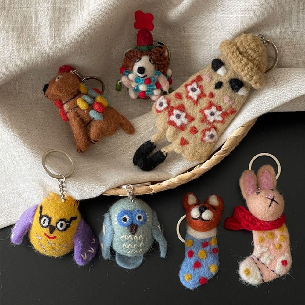Puppy Wool Felt Animal Pendant Dog Cartoon Keychain Cartoon Rabbit Keyring  Couple