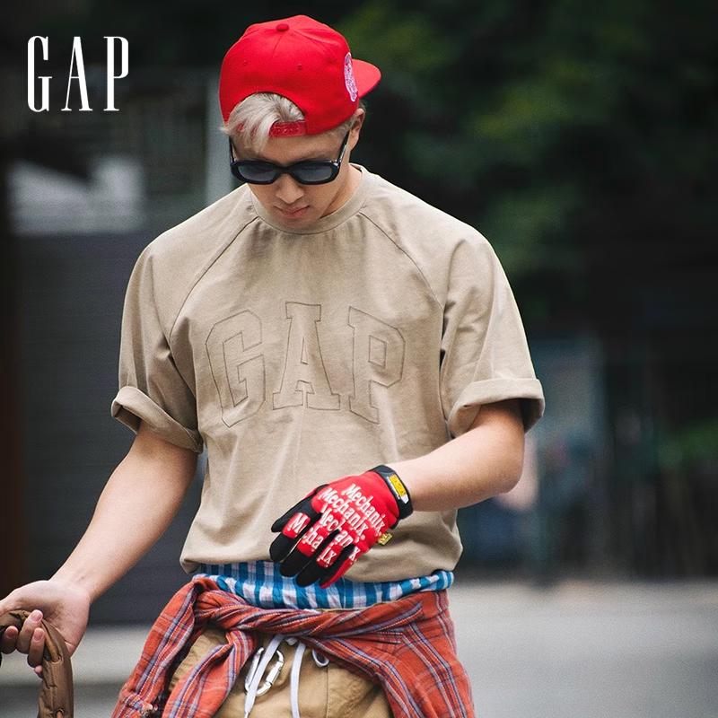 Gap Unisex Heavyweight Embroidered Logo Washed Cotton Loose Short-Sleeve T-Shirt 165/84A