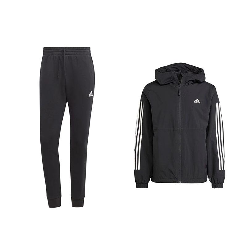 

Adidas Трикотажные брюки с манжетами и завязками на резинке, полосатая куртка с длинными рукавами и капюшоном, повседневный спортивный костюм для мужчин, черный IV9262+IB4023 S