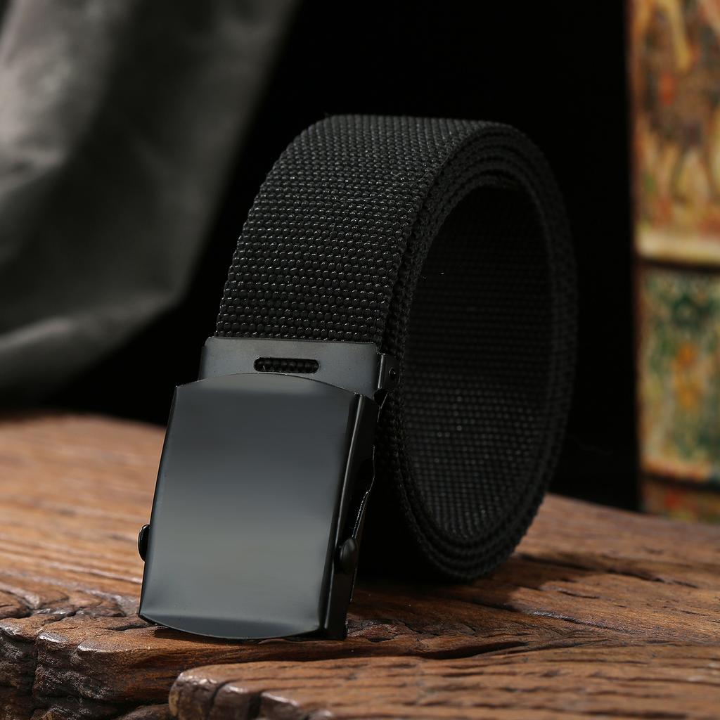 Men'S Casual Canvas Automatic Buckle Tactical Belt Solid Color Overalls Belt Simple Student Cloth Belt