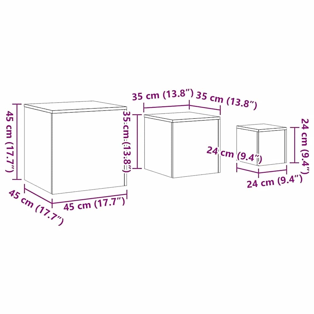 Side Tables Set of 3 Brown Oak Effect Particleboard