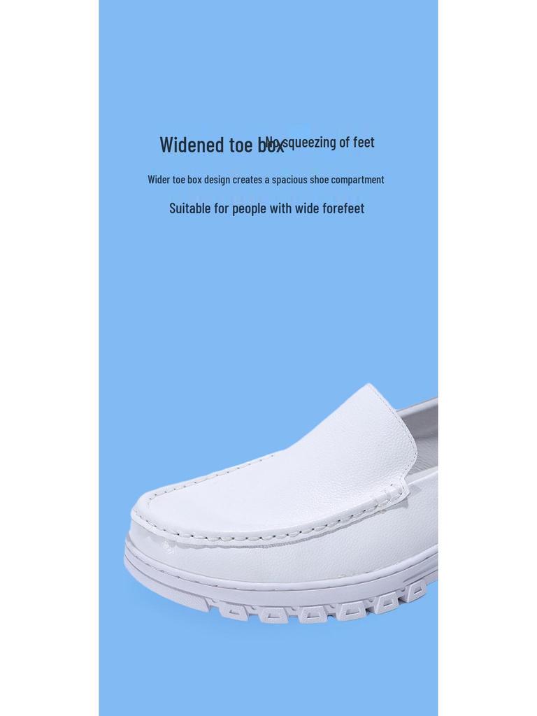 2024 Men's Non-slip White Cowhide Nurse Shoes - Comfortable, Breathable, Odor-free, Soft Sole, Versatile.