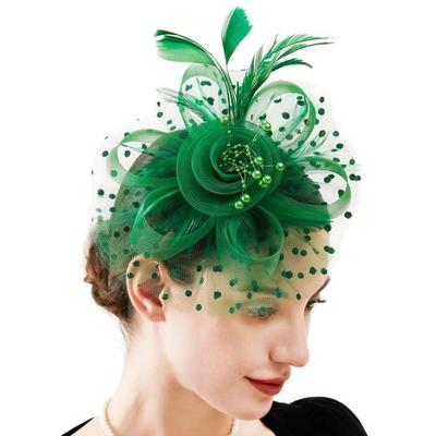Fascinators Klobouk se síťovaným závojem Květina Umělé perlové peří Dekor Pokrývka na čajovou párty Klip Retro Obruč Čelenka do vlasů