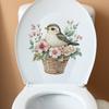 Cartoon Green Leaf Flower Basket Little Bird Bathroom Toilet and Home Beautification Stickers