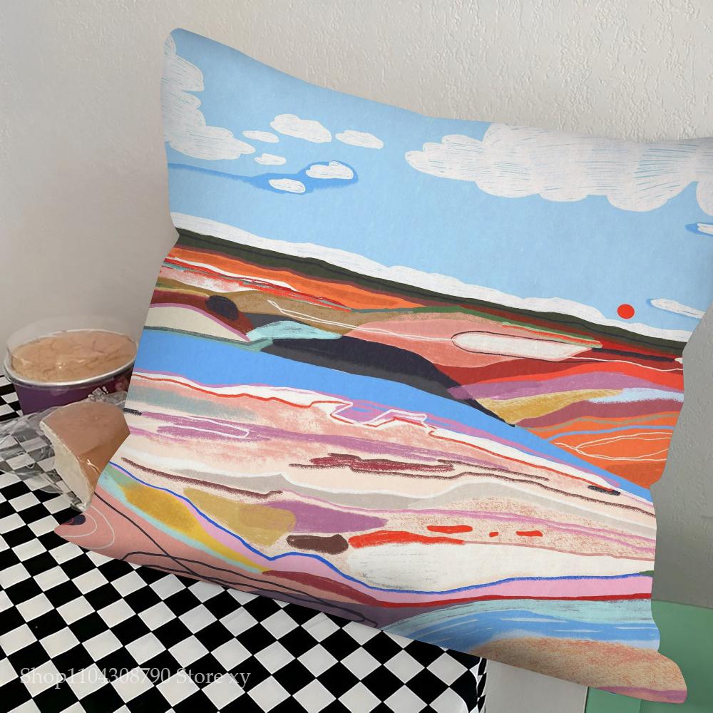 Mountain Landscape Abstract Mountain Art Pillow Case Square Pillow Bedroom Sofa Leisure Comfort Car Living Room Home Decoration