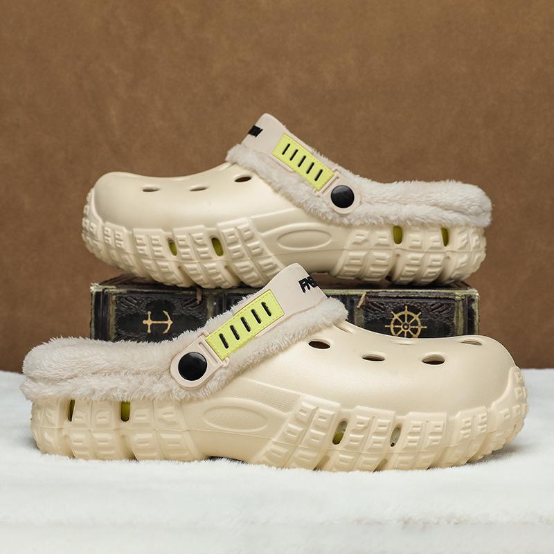 Herre Vinter Fleeceforede Tøfler med Lukket Tå: Tykk, Varm og Komfortabel for Utendørs Bruk