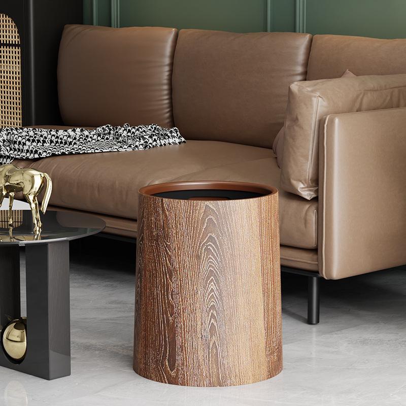 Wood Grain Trash Can for Kitchen, Bedroom, Living Room, and Bathroom - Stylish and Spacious Waste Basket for Home or Hotel.