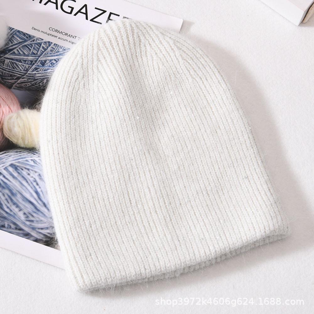 Autumn and winter solid color small sequins soft men's and women's warm wool hats Angola long rabbit hair knitted hat rabbit down cold hat