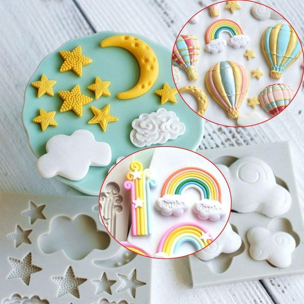 2 Stampini In Silicone Per Cioccolato - Forme Luna, Stella E Nuvola Per Torte, Cupcake E Decorazioni Fai Da Te