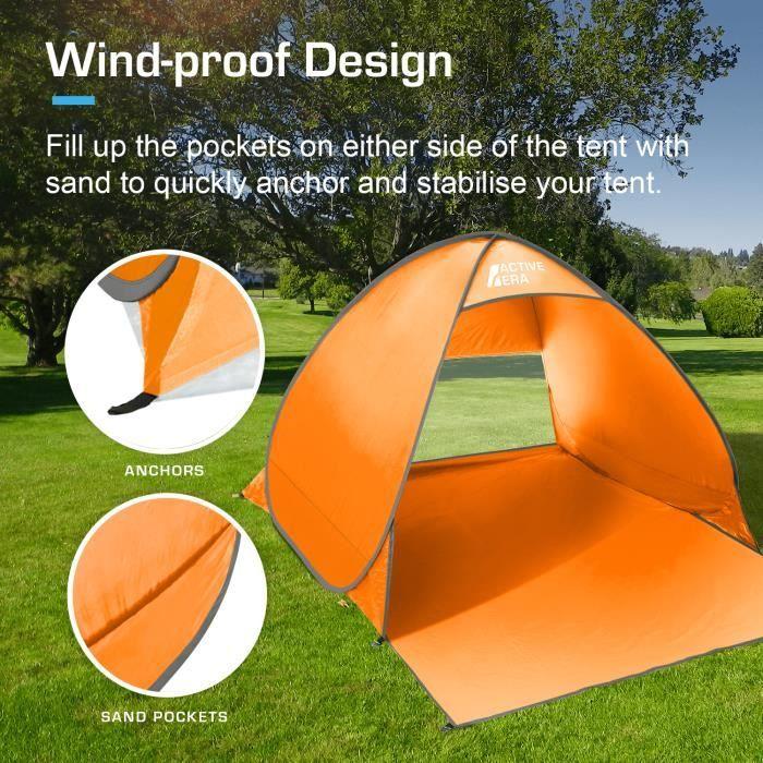 Active era tente de plage pop up déployable, protection solaire uv upf 50+, 2-3 personnes, avec sac de transport et piquets - orange