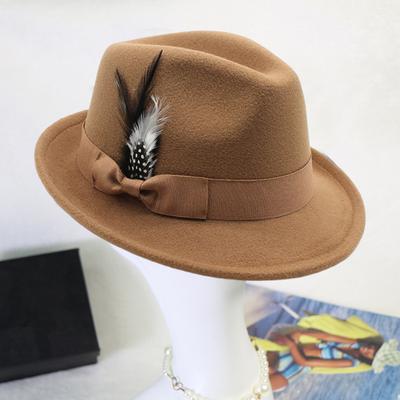 Ανδρικό Καπέλο Fedora με Φτερό και Διακόσμηση Φιόγκου, Vintage Καπέλο από Φελτ με Κοντό Γείσο