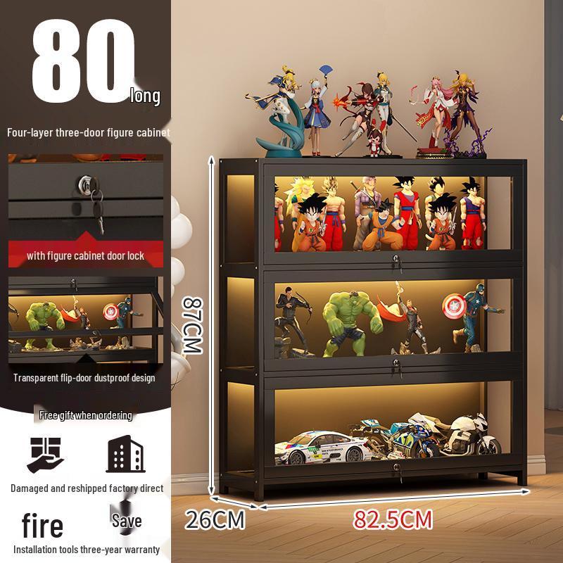 Acrylic Lockable Display Case with LED Lights for Figurines and Models, Dustproof Transparent Stand
