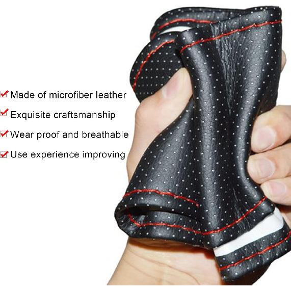 Car Steering Wheel Stitch On Wrap Cover, Universal Car Steering Wheel Cover, Hand Sewing Perforated Microfiber Leather Steering Wheel Cover(Black