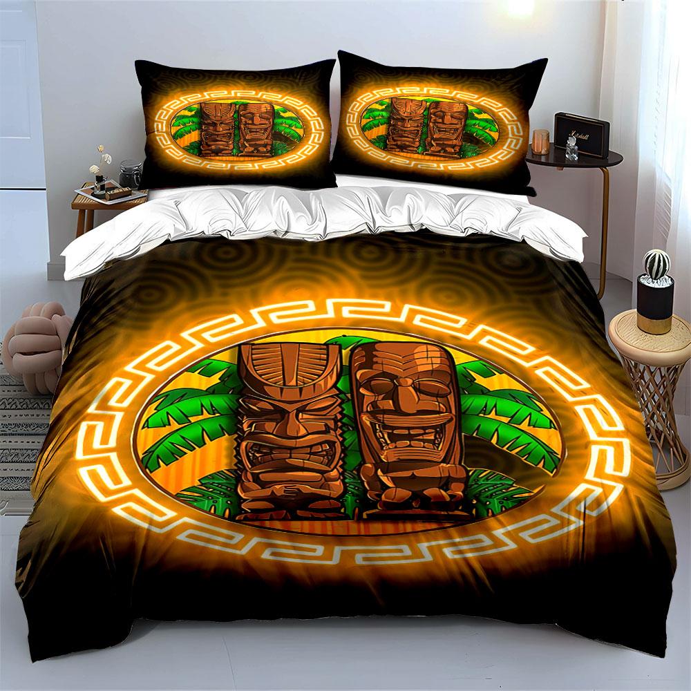 Tiki Statues with Foliage. Bedding Sets Duvet Cover Sets Duvet Covers Pillowcases(1 * Duvet Cover 2 * Pillowcases Without Duvet Insert)
