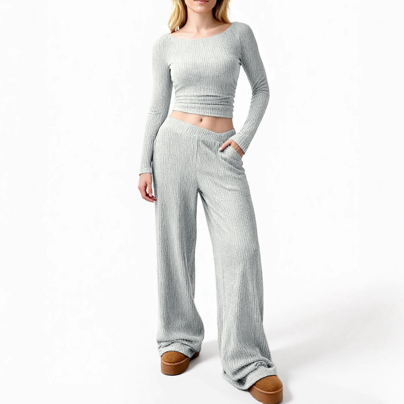 

Женский топ с длинным рукавом и брюки с широкими штанинами на резинке на талии, модный повседневный костюм XL