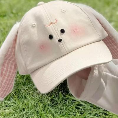 Adorable Plush Rabbit Hat, Korean Style, Face-Slimming Baseball Cap for Outings