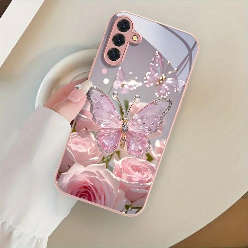 Luxuriöse Retro-Blumen-Handyhülle für iPhone 17 16e 16 15 14 13 12 Mini 11 Pro XS Max XR X 8 7 Air Plus Luxuriöse gehärtete Glasabdeckung